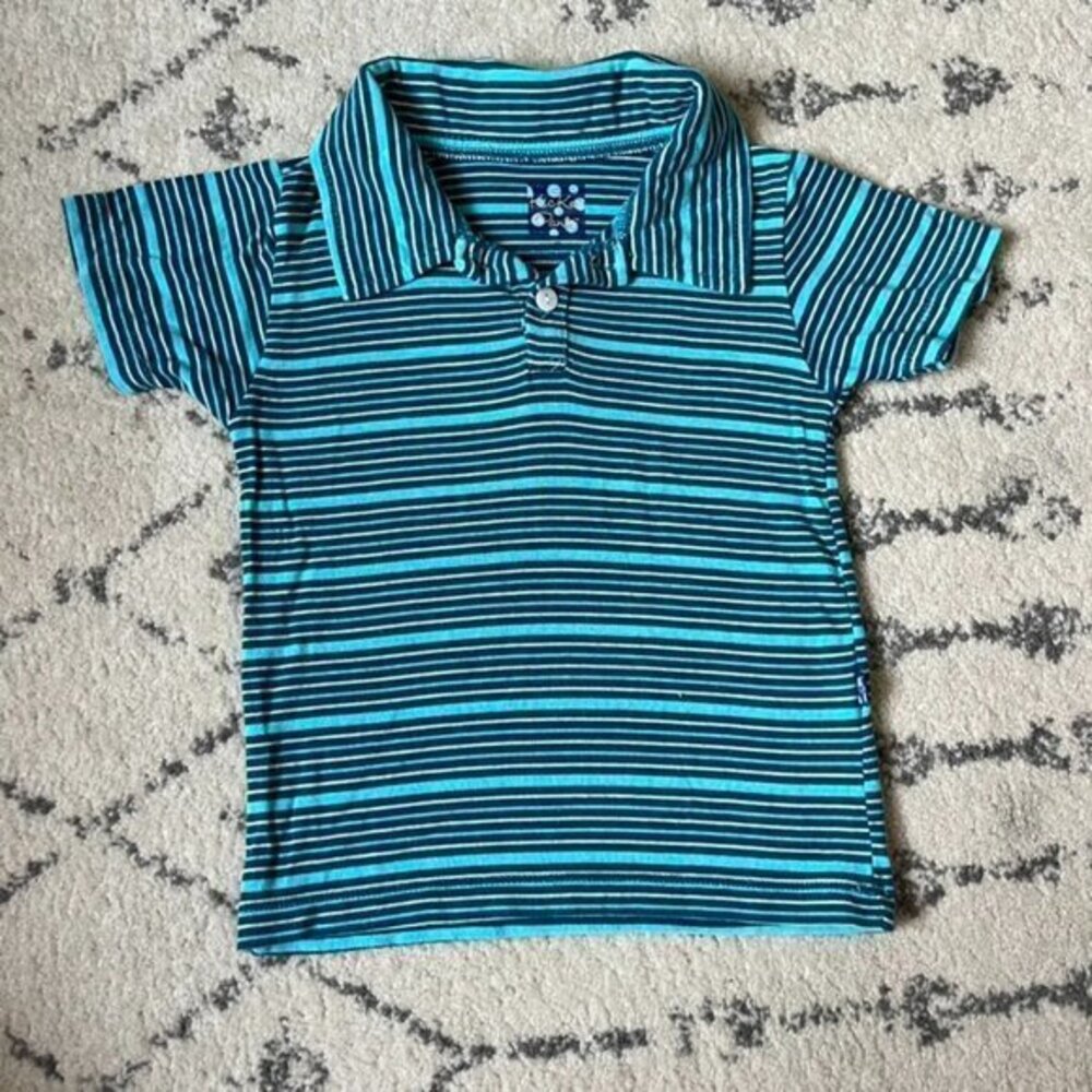 Kickee Pants Striped Blue Polo Short Sleeve Top Boys 3T